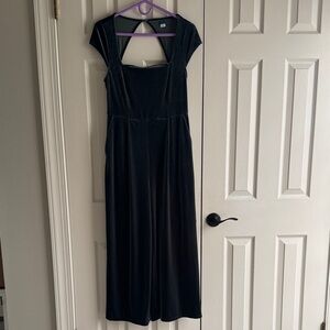 Elegant Dark Green Velvet Dress Jumpsuit